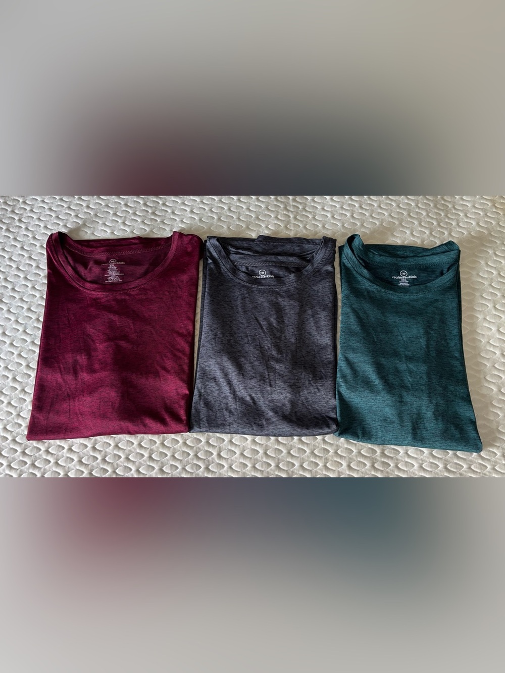 3XL Real Essentials (3) Men’s Long Sleeve Crew Neck Tee — Burgundy, Gray, Teal
